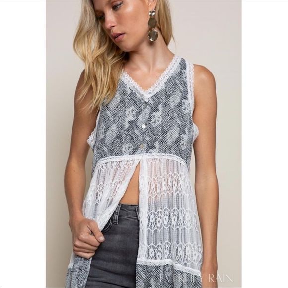 P O L Animal Print and Lace Duster/Vest - Picture 6 of 7